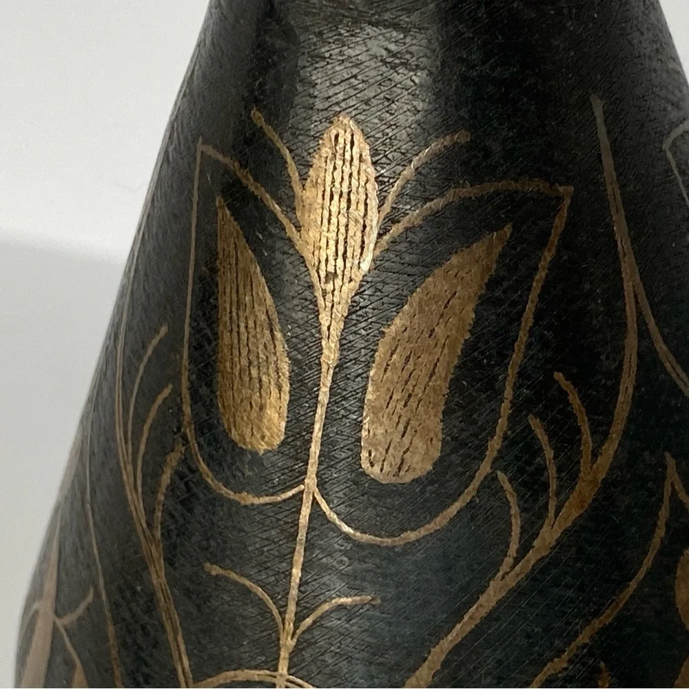 Vintage Brass Vase Etched India 7” Tall Metal Old Brown Bud Flower Engraved